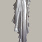 Ruffle Kaftan with Quilted Obi Belt Silver Grey Silk Lame' {Made to Order}