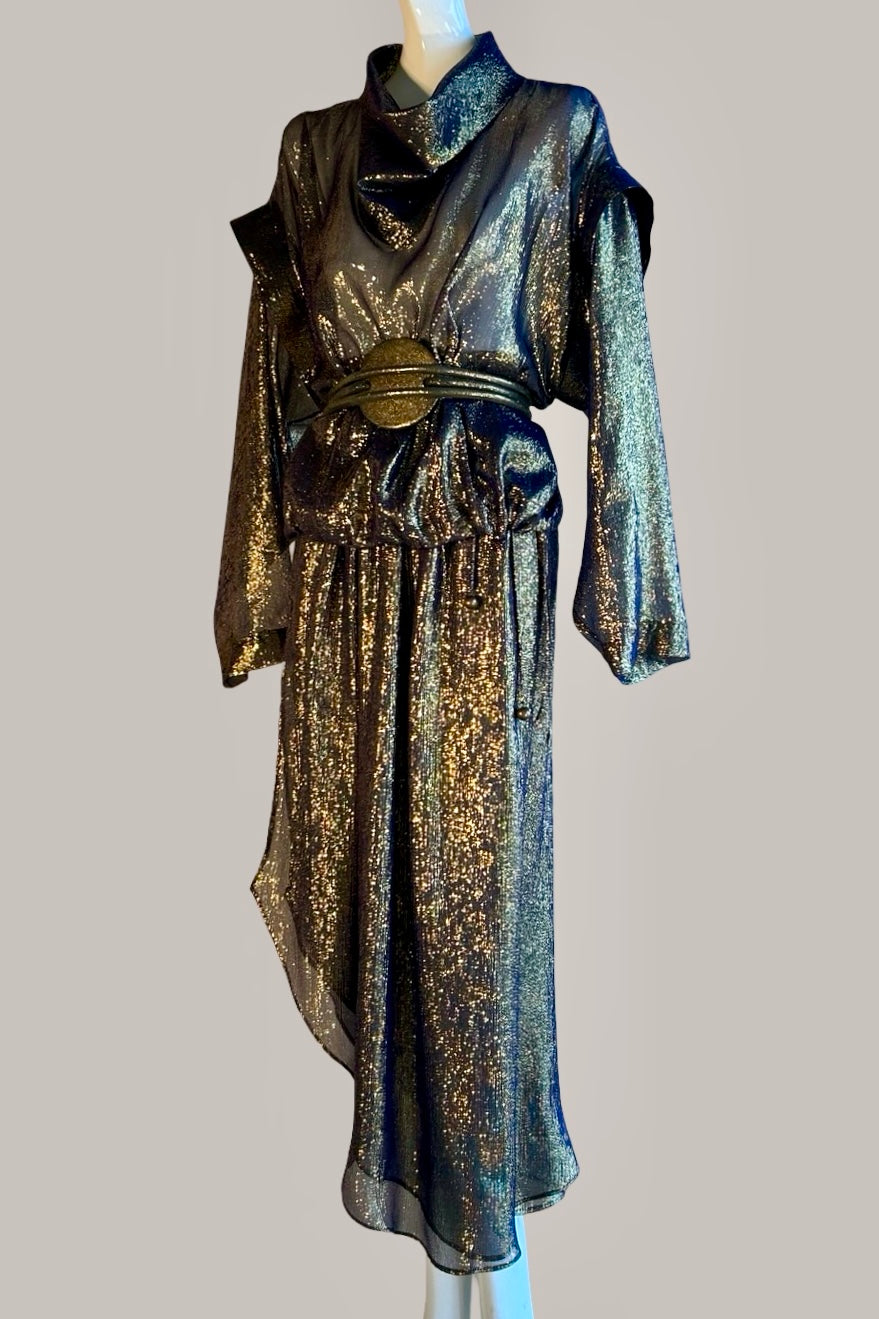 Asymmetrical Convertible Skirt & Dress in Black Gold Silk Lame' {Made to Order}