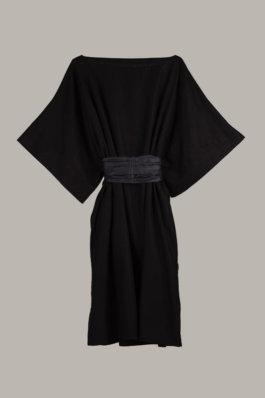 Rectangle Kaftan in Black Parachute Silk