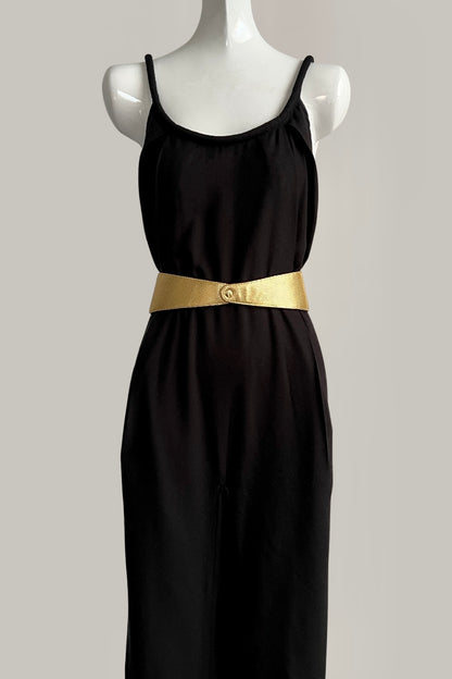 Reversible Crescent Belt in Gold Armour & Black Leather