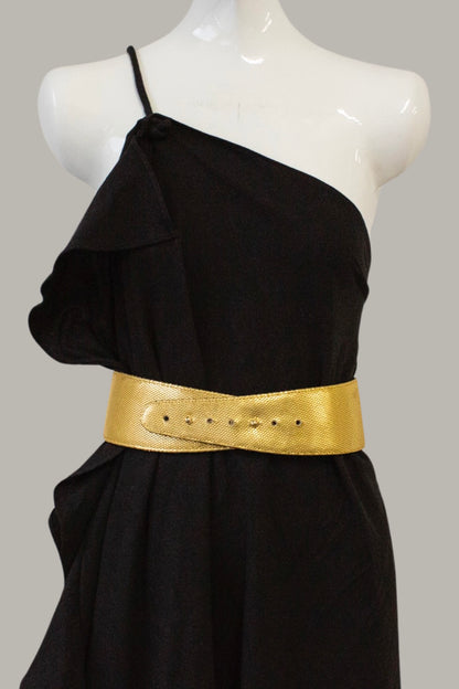 Reversible Crescent Belt in Gold Armour & Black Leather