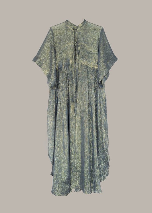 Dynasty Kaftan Sage Slate/Gold Silk Lamé {Made to Order}