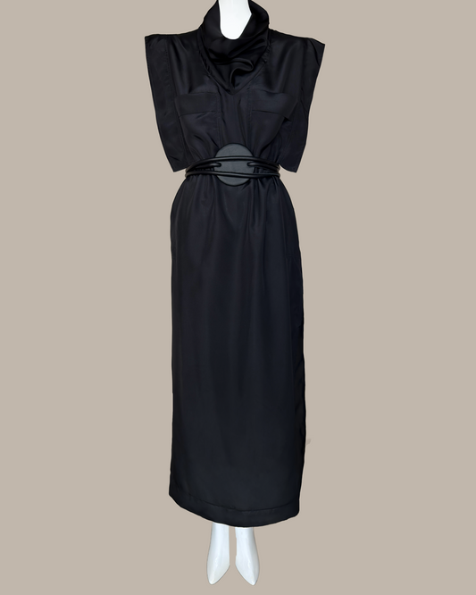 Skywalker Dress in Black Parachute Silk (Made to Order)