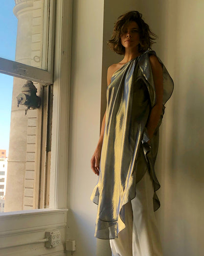 Convertible Ruffle Kaftan in Midnight Gold Silk Lame' with Infinite Bandaeu {Made to Order}