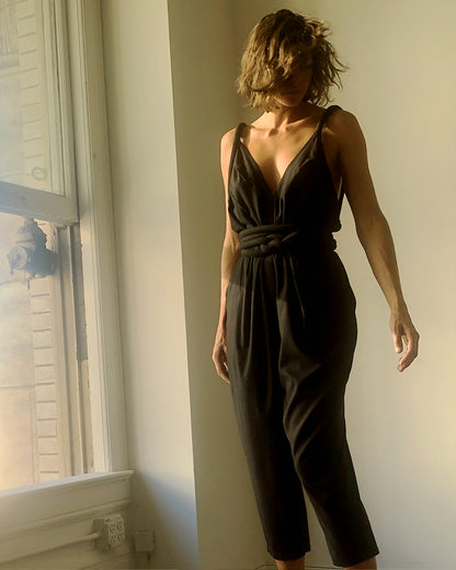 Infinite Rope Jumpsuit Raw Silk Noil Black Kohl {Made to Order}