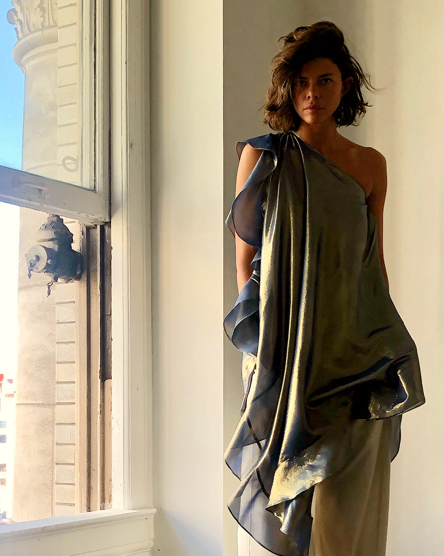 Convertible Ruffle Kaftan in Midnight Gold Silk Lame' with Infinite Bandaeu {Made to Order}