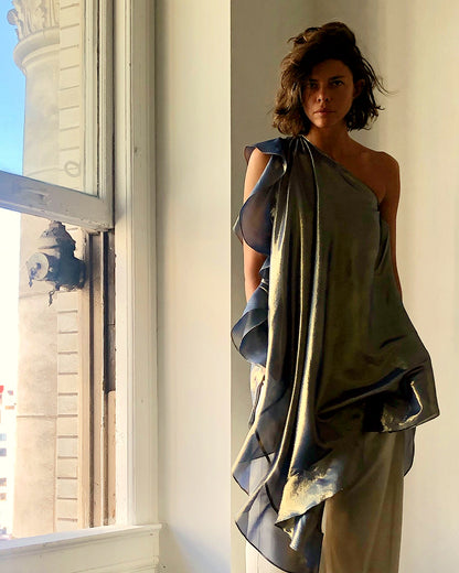 Convertible Ruffle Kaftan in Midnight Gold Silk Lame' with Infinite Bandaeu {Made to Order}