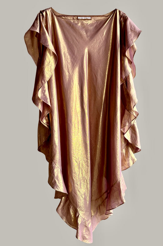 Ruffle Kaftan with Quilted Obi Belt Silk Lame Gold Mauve {Made to Order}