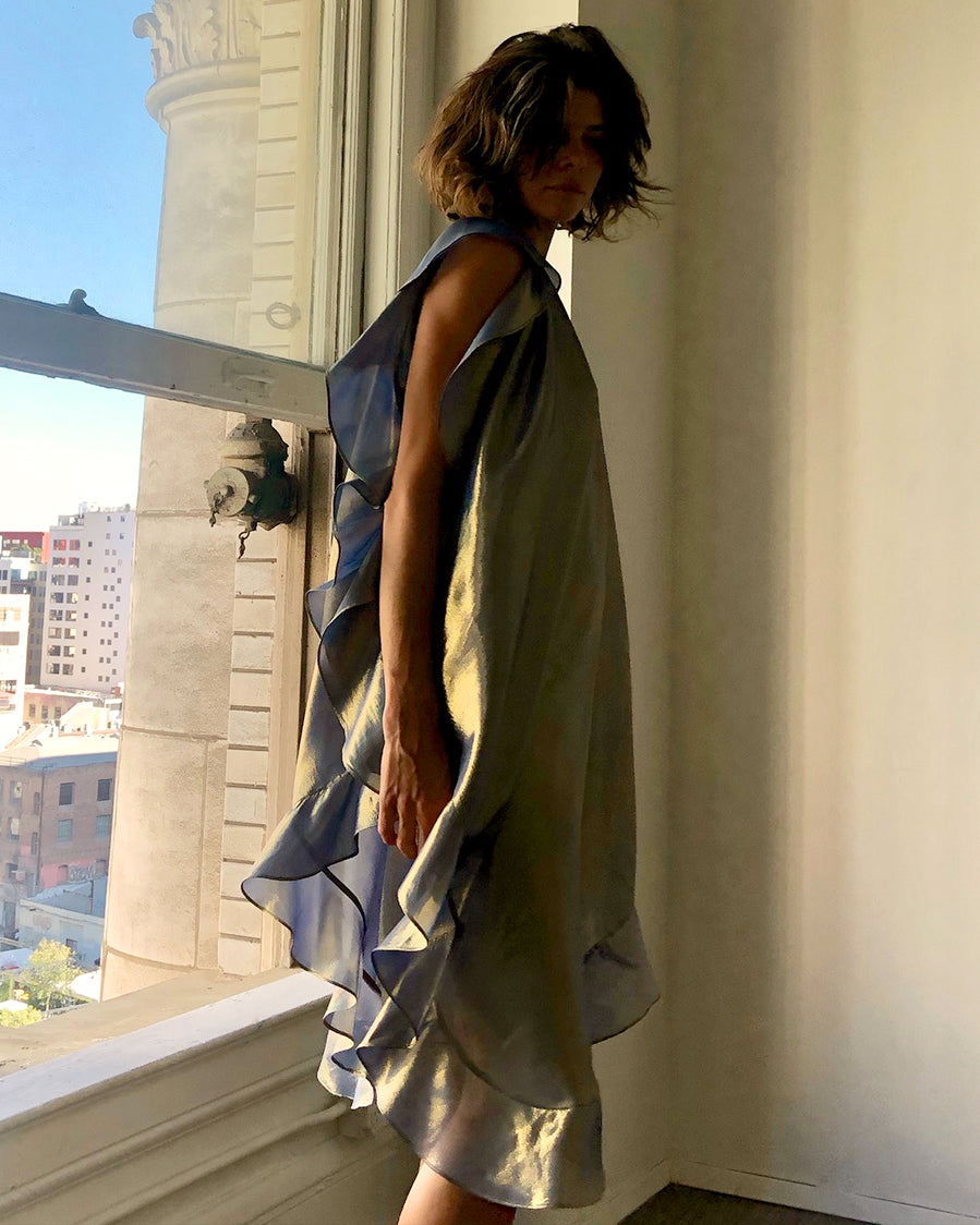 Convertible Ruffle Kaftan in Midnight Gold Silk Lame' with Infinite Bandaeu {Made to Order}