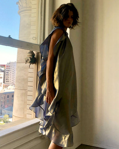 Convertible Ruffle Kaftan in Midnight Gold Silk Lame' with Infinite Bandaeu {Made to Order}