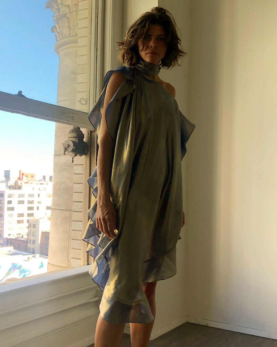 Convertible Ruffle Kaftan in Midnight Gold Silk Lame' with Infinite Bandaeu {Made to Order}