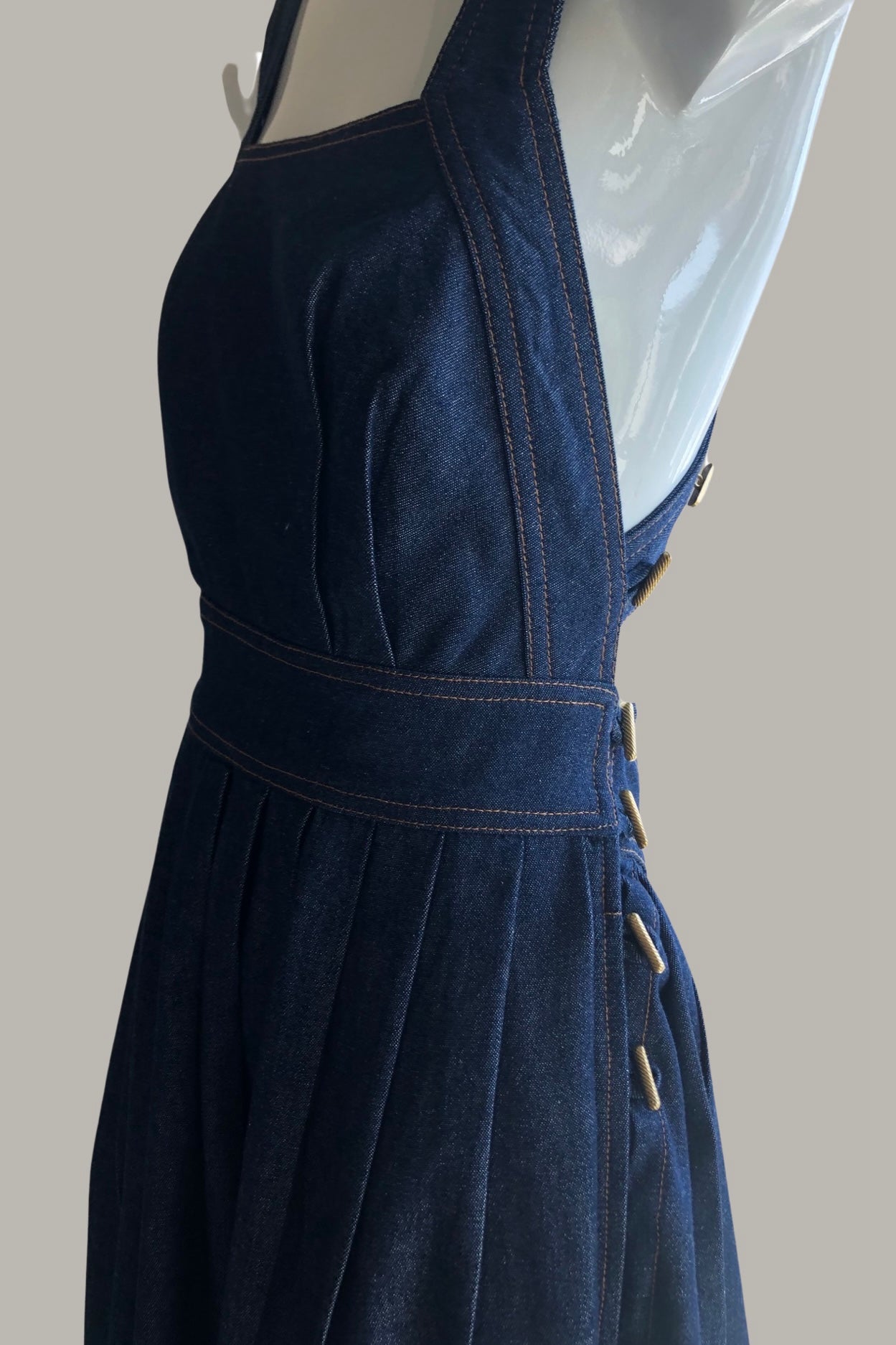 Unique Vintage Blue Denim Pinafore Shorts
