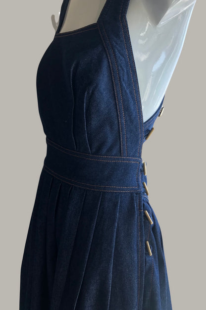 Traveling Pinafore Dress Long Version in Indigo Denim {Made to Order}