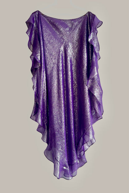 Ruffle Kaftan with Quilted Obi Belt Violet Silk Lame {Made to Order}