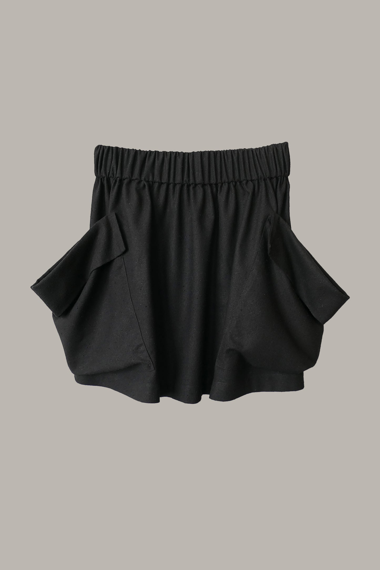 Pocket Mini Skirt Black Raw Silk