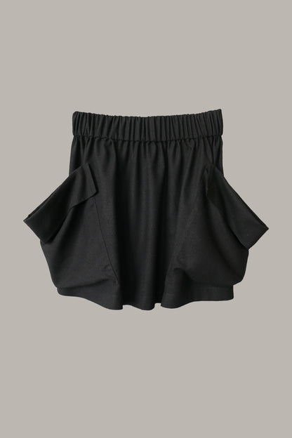 Traveling Pocket Mini Skirt Black Raw Silk