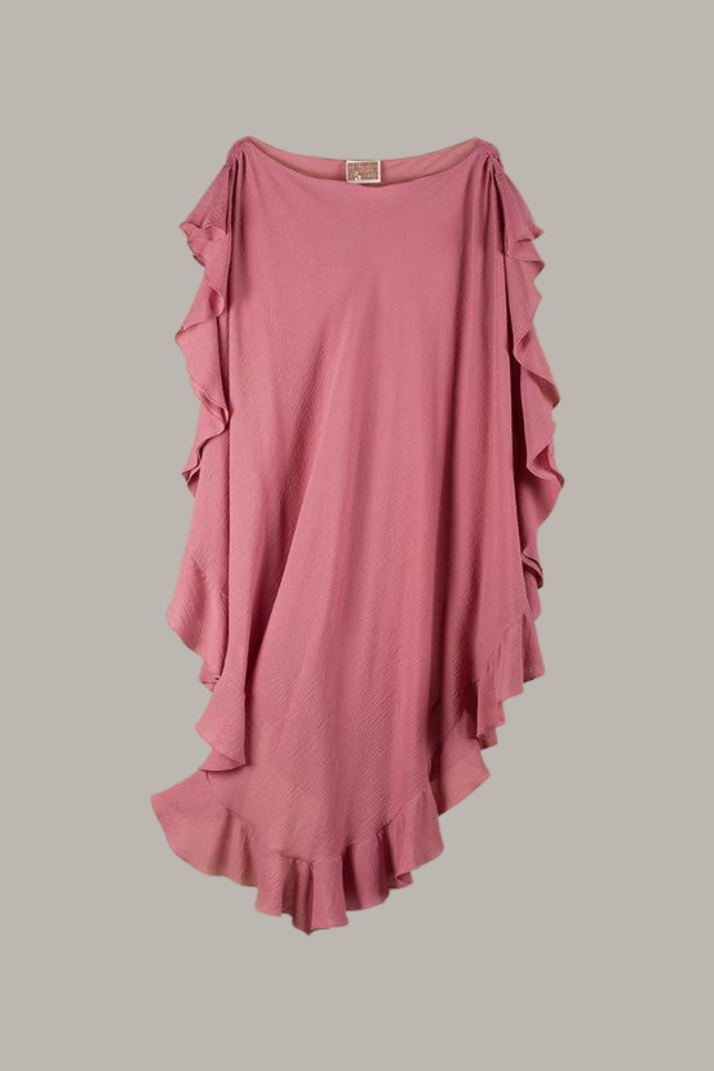 Ruffle Kaftan with Quilted Obi Belt Rose Cotton Gauze {Made to Order}