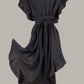 Ruffle Kaftan with Quilted Obi Belt Black Parachute Silk {Made to Order}