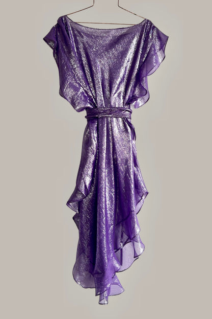 Ruffle Kaftan with Quilted Obi Belt Violet Silk Lame {Made to Order}