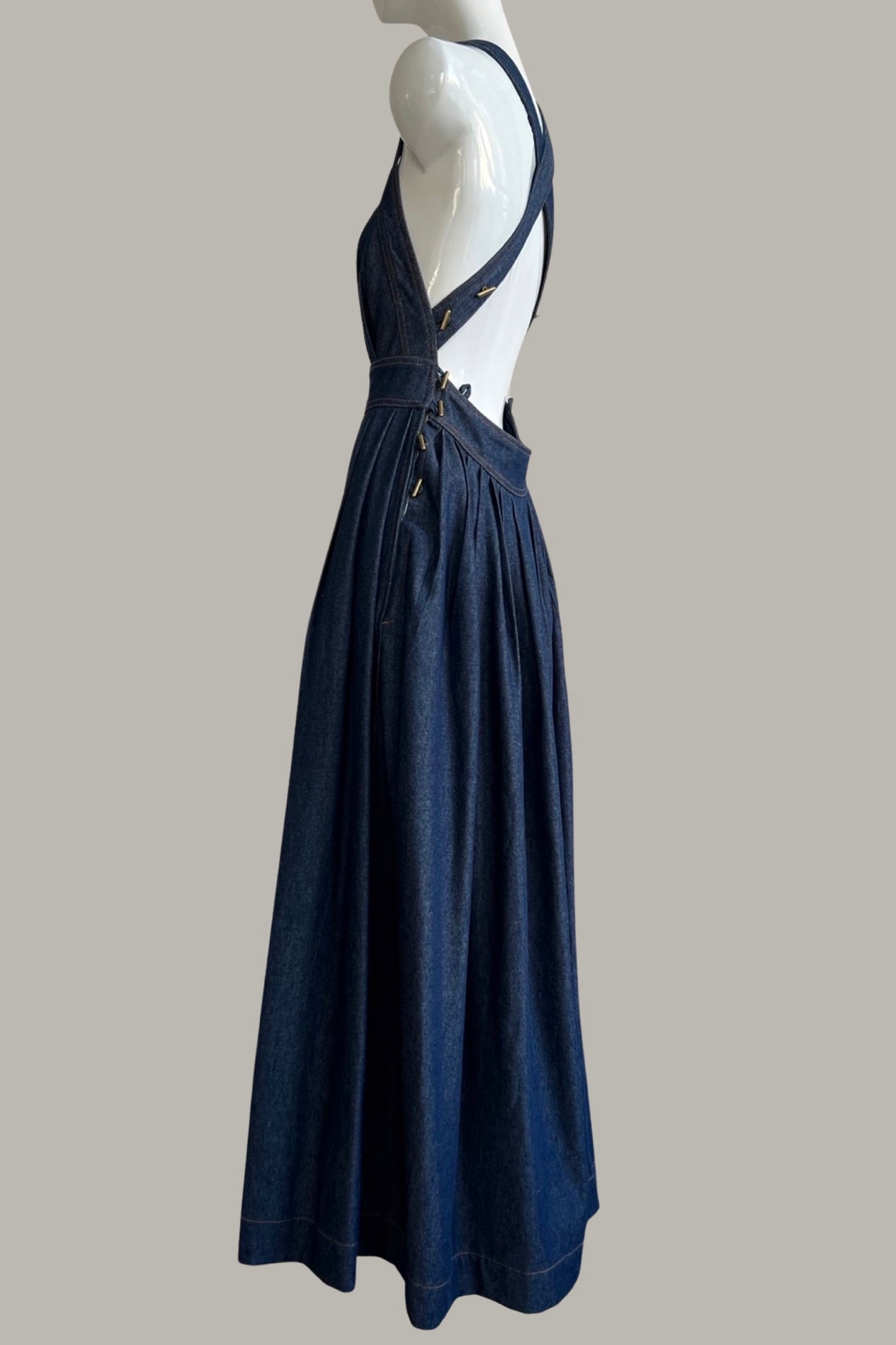 Traveling Pinafore Dress Long Version in Indigo Denim {Made to Order}