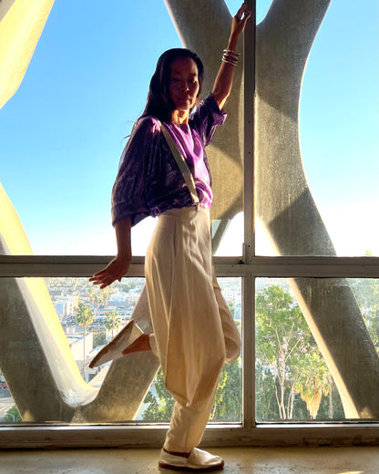 Moonrise Drawstring Pullover Violet Silk Chiffon Lame’ {Made to Order}