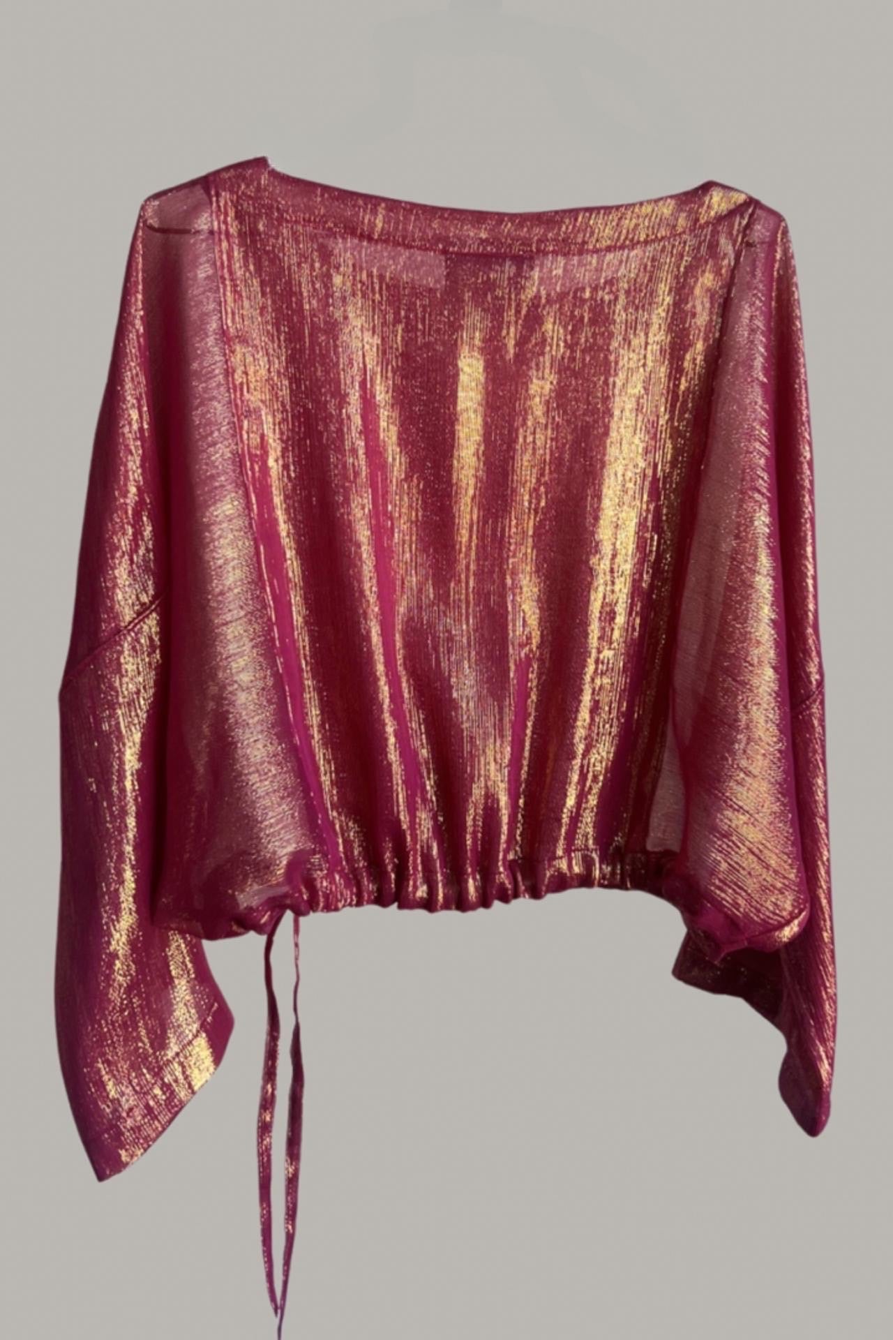 Moonrise Drawstring Pullover Raspberry Silk Lame’ {Made to Order}