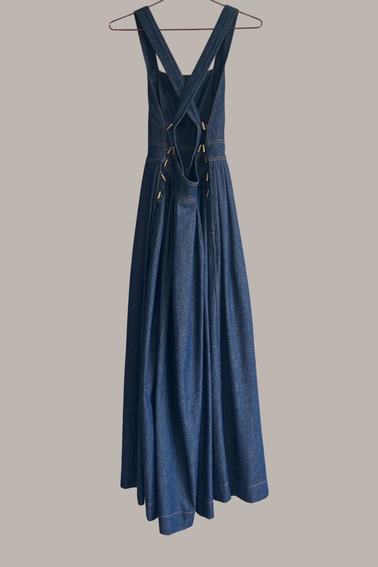 Traveling Pinafore Dress Long Version in Indigo Denim {Made to Order}