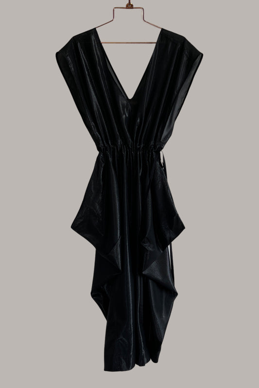 Origami Propeller Dress Black Lapis Silk Lame'
