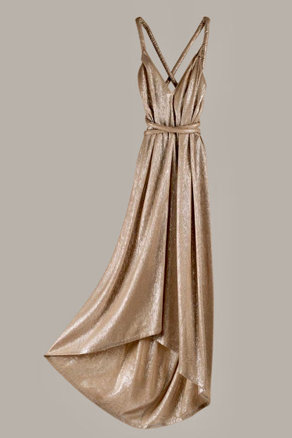 Infinite Rope Dress Champagne Mocha Silver Silk Lame’ {Made to Order}