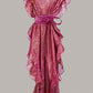 Ruffle Kaftan with Quilted Obi Belt in Raspberry & Gold Chiffon Silk Lame'  {Made to Order}