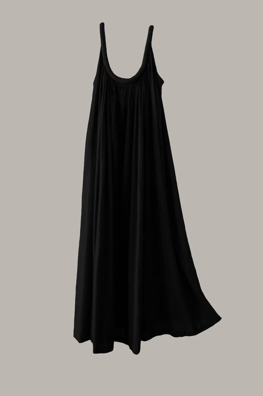 Sahara Chemise Dress in Black Cotton Gauze