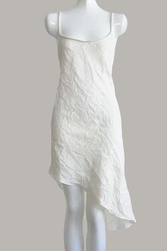Convertible Slip Dress in Milk Crinkle Silk