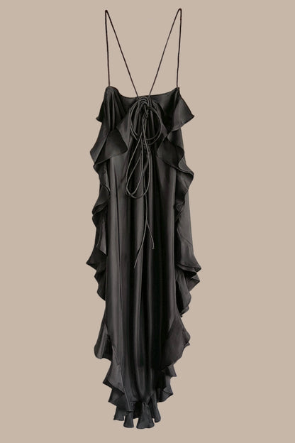 Infinite Ruffle Rope Kaftan Black Silk {Made to Order}