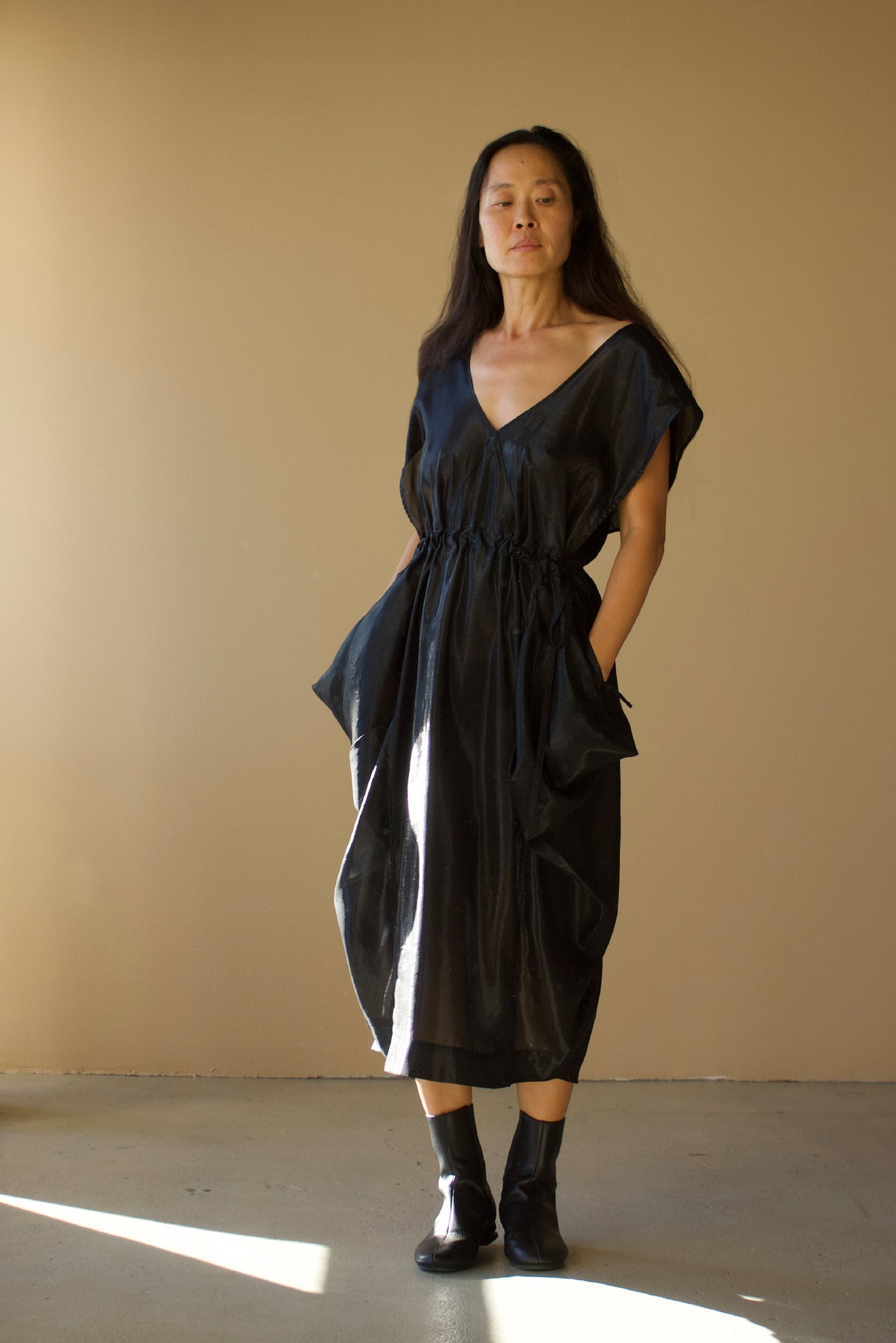 Origami Propeller Dress Black Lapis Silk Lame’ {Made to Order}