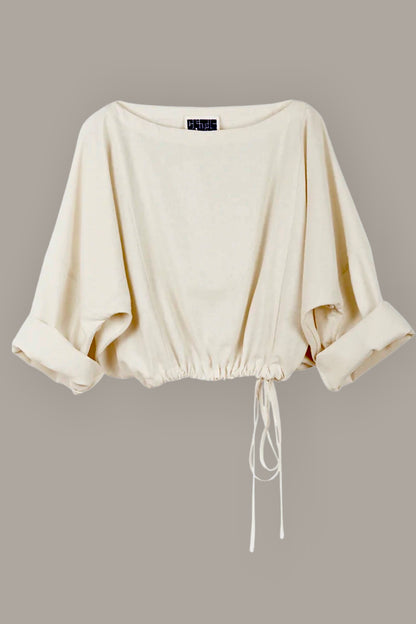 Moonrise Drawstring Pullover Raw Silk Ivory Cream