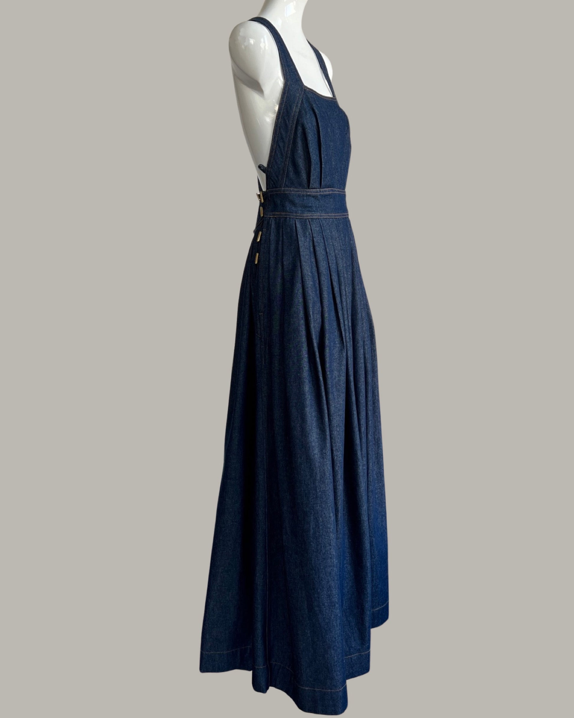 Traveling Pinafore Dress Long Version in Indigo Denim {Made to Order} electric feathers Traveling Pinafore Dress Long Version in Indigo Denim {Made to Order} electric feathers