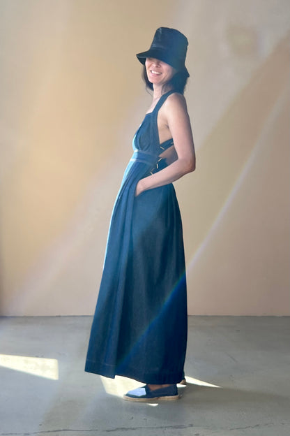 Traveling Pinafore Dress Long Version in Indigo Denim {Made to Order} electric feathers Traveling Pinafore Dress Long Version in Indigo Denim {Made to Order} electric feathers