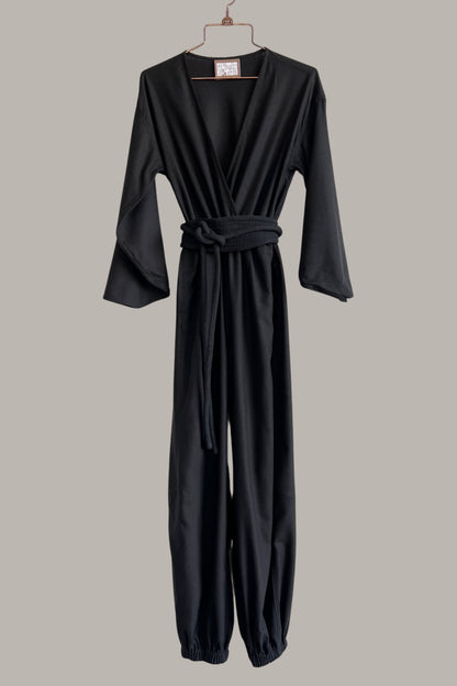 Kimono Jumpsuit Black Kohl Raw Silk {Made to Order}