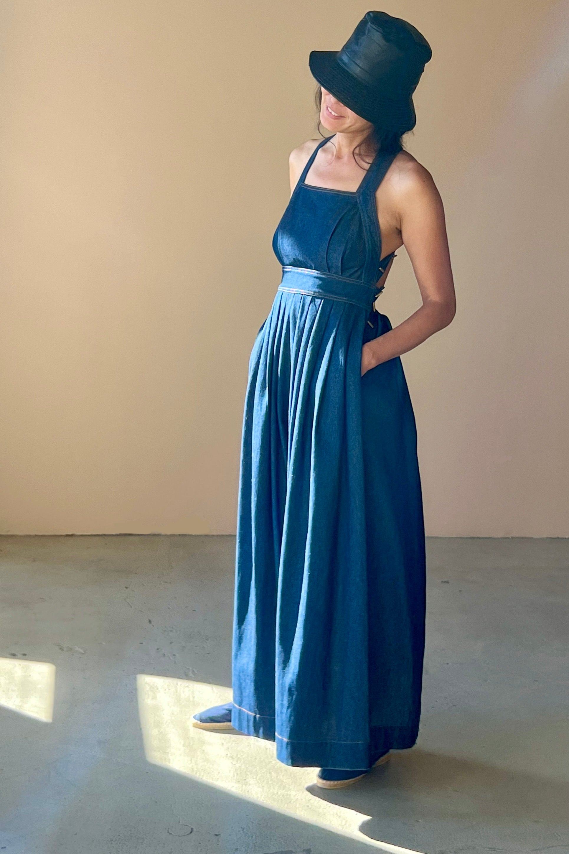 Traveling Pinafore Dress Long Version in Indigo Denim {Made to Order} XS Traveling Pinafore Dress Long Version in Indigo Denim {Made to Order} XS