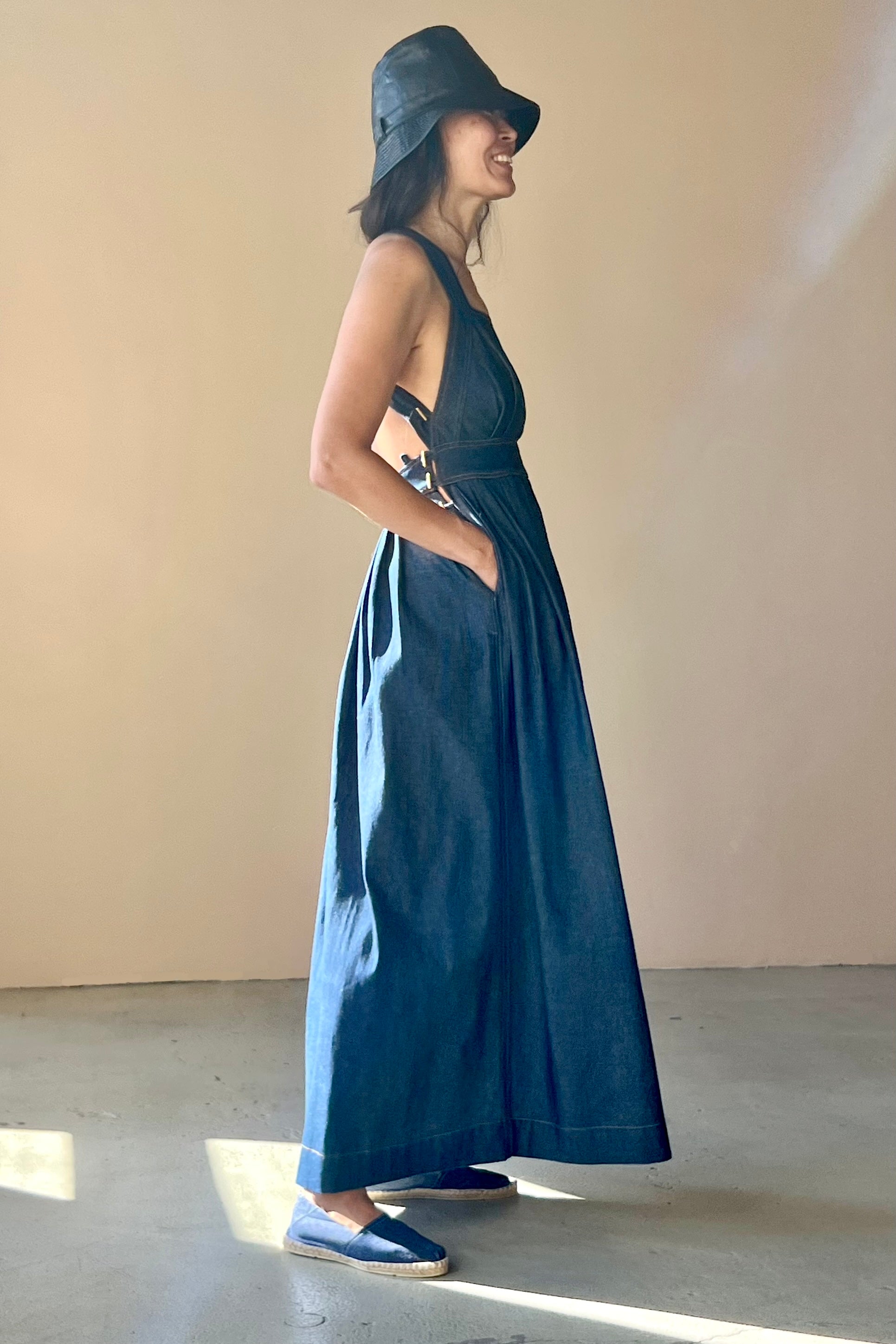 Traveling Pinafore Dress Long Version in Indigo Denim {Made to Order} XS Traveling Pinafore Dress Long Version in Indigo Denim {Made to Order} XS